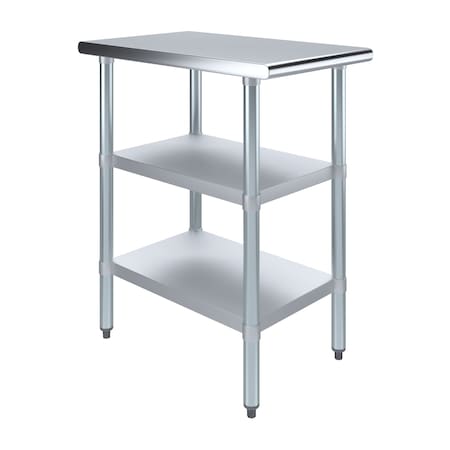 Amgood 30 in. x 15 in. Stainless Steel Table With Two Undershelves AMG WT-3018-2SH